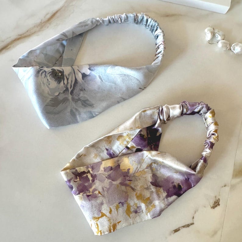 Silver Gray Rose Silk Headband detail
