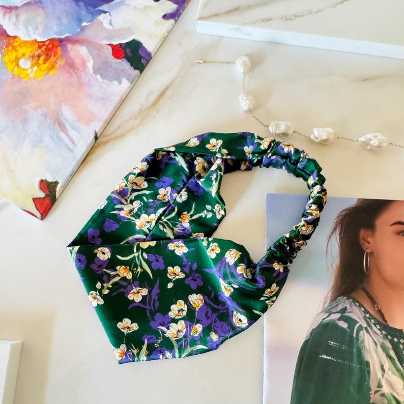 Vintage Floral Silk Headband on hair