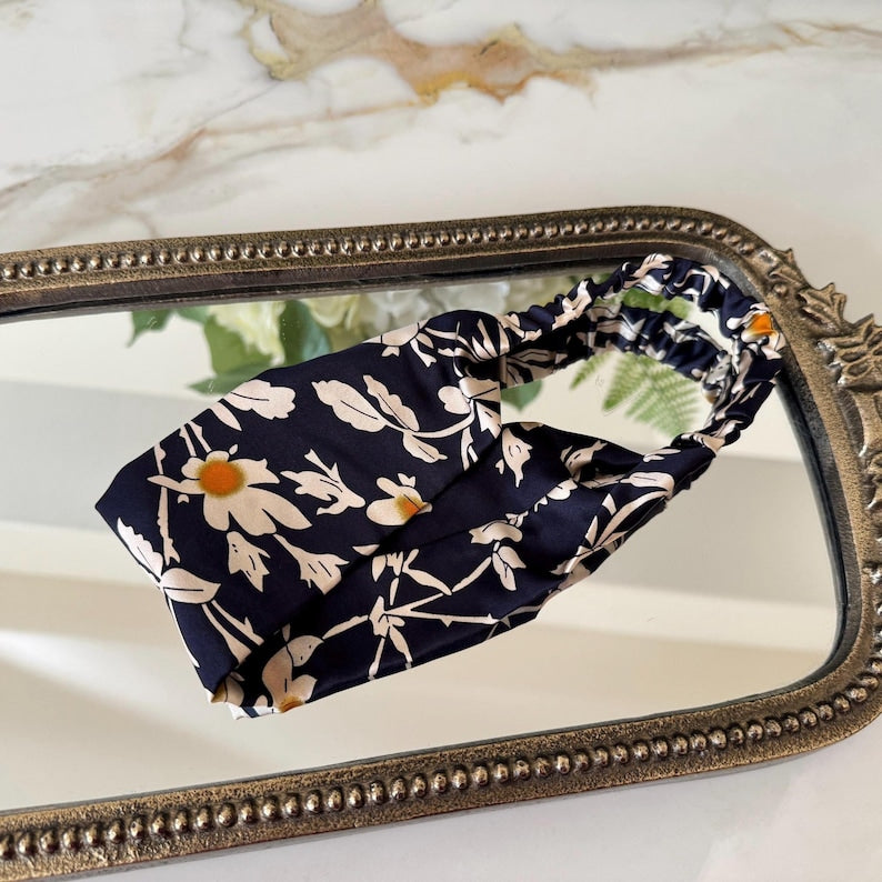 Wide Satin Silk Headband on model