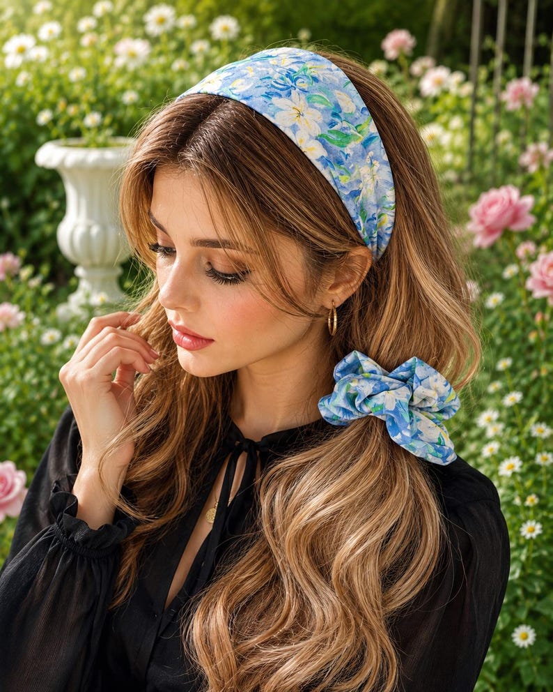 Blue Floral Silk Headband