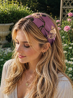 Purple Floral Silk Scrunchie on hair