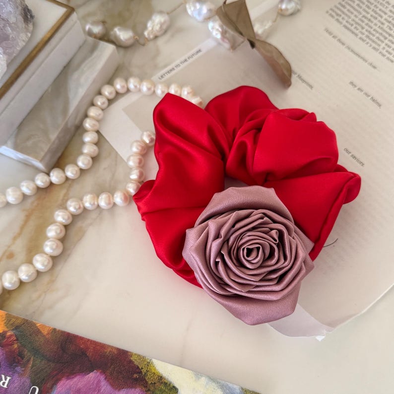 Silk Rose Scrunchie on hair