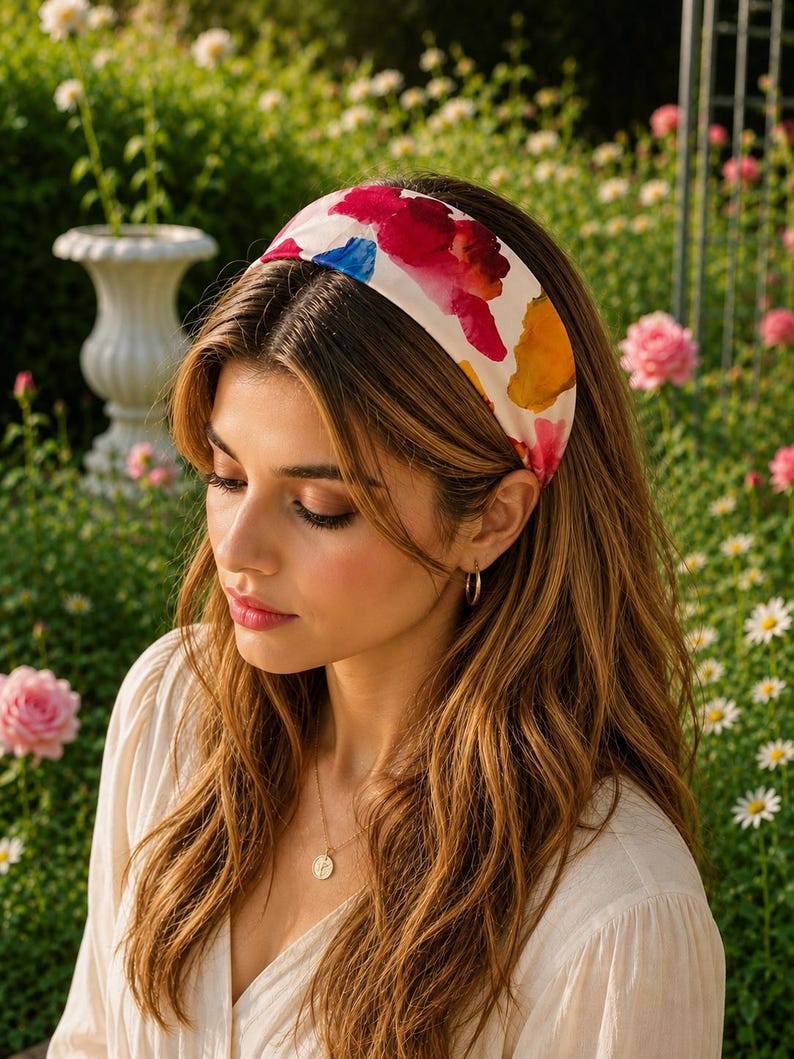 Floral silk scrunchie and headband detail