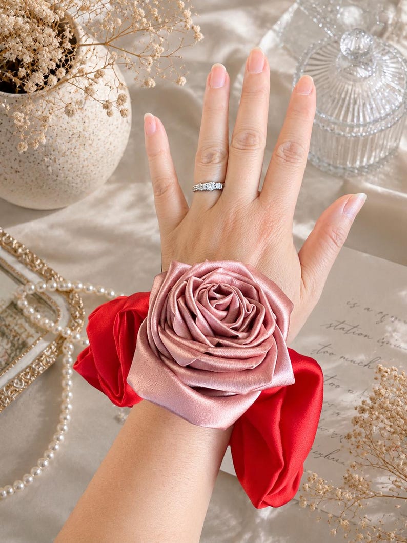 Silk Rose Scrunchie, Oversized Floral Accessory