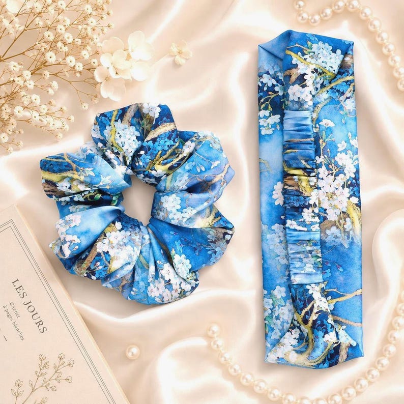 Cherry Blossom silk scrunchie detail