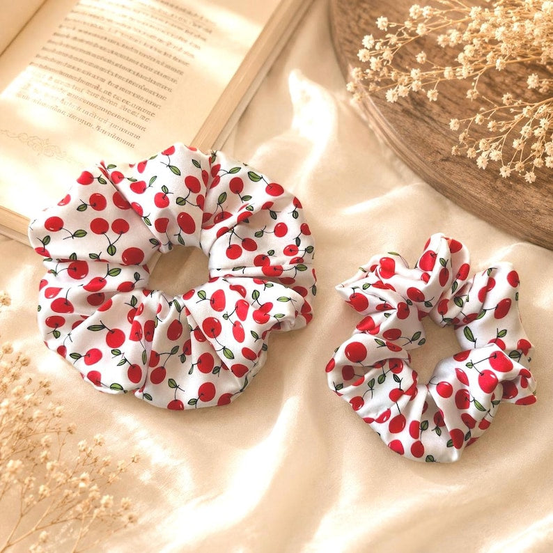 Cherry Print silk scrunchie detail