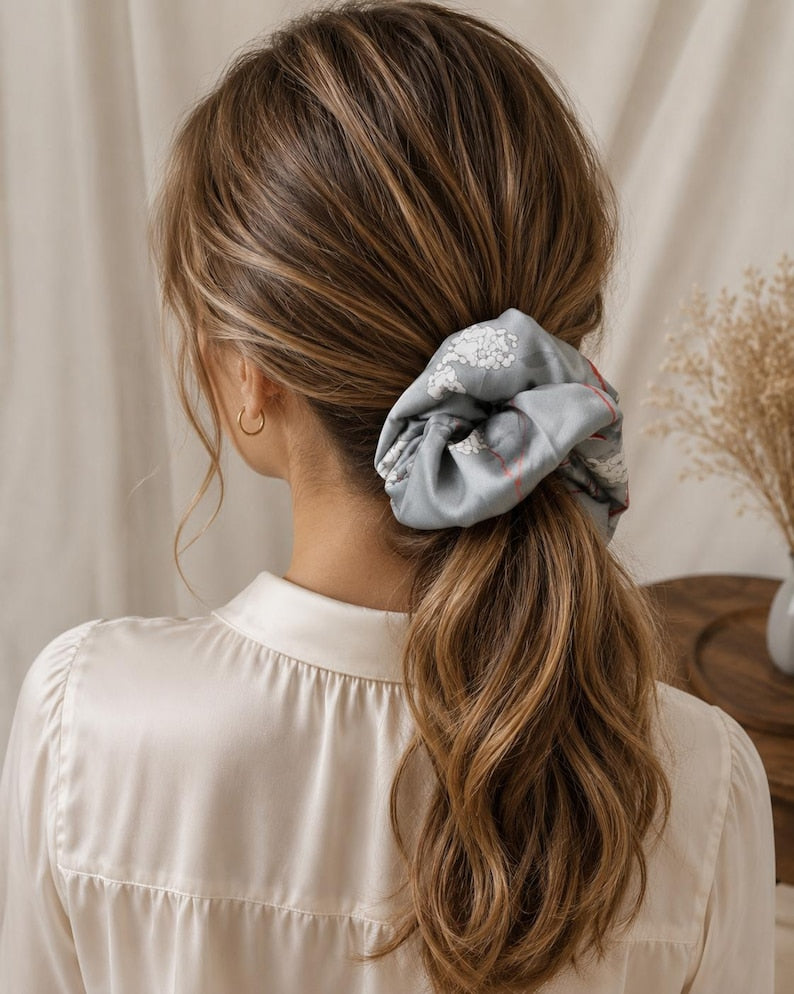 Modern Grey Abstract silk scrunchie detail