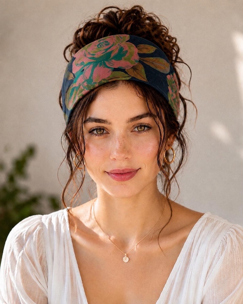 Midnight Floral Extra-Wide Silk Headband