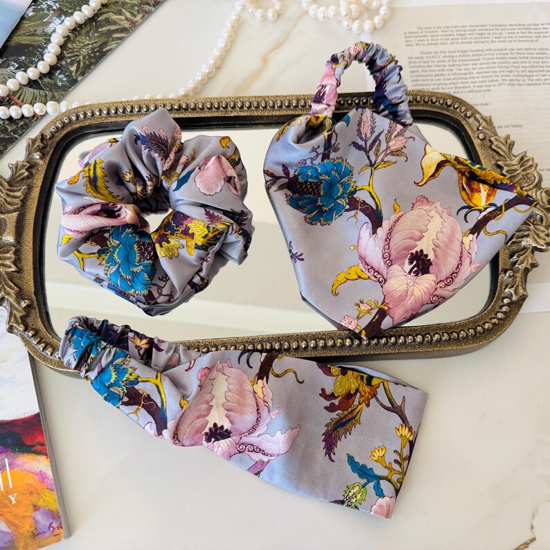 Silk headband and scrunchie collection detail